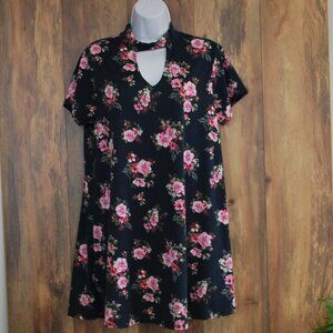 Joe Boxer Navy 1X Floral Cut Out V Neck Dress